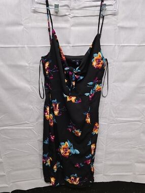 One Clothing Black Floral Slip Dress with Tie Front Medium